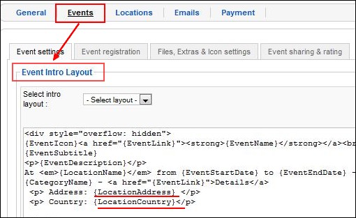 RSEvents! Location Address and Location Country placeholders